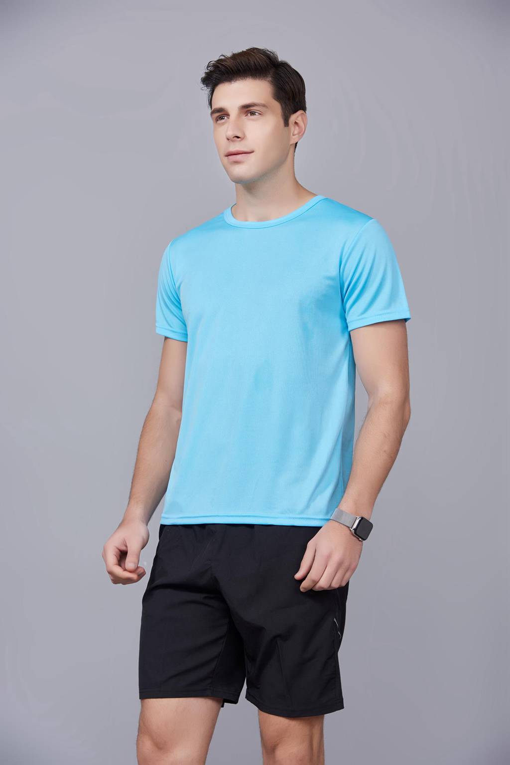 速干T恤 輕薄透氣男女情侶款圓領(lǐng)短袖速干T恤 天藍色