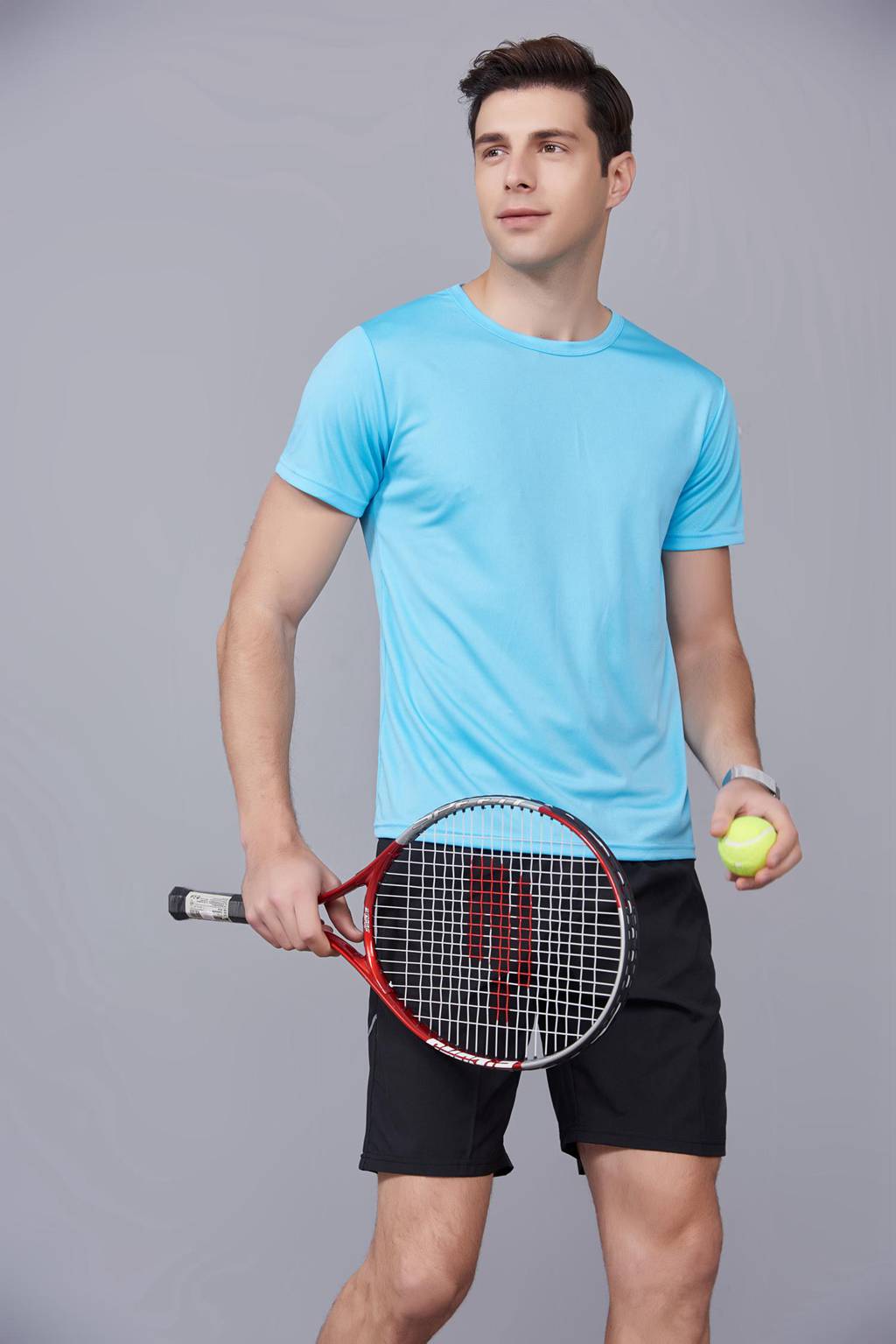 速干T恤 輕薄透氣男女情侶款圓領(lǐng)短袖速干T恤 天藍色