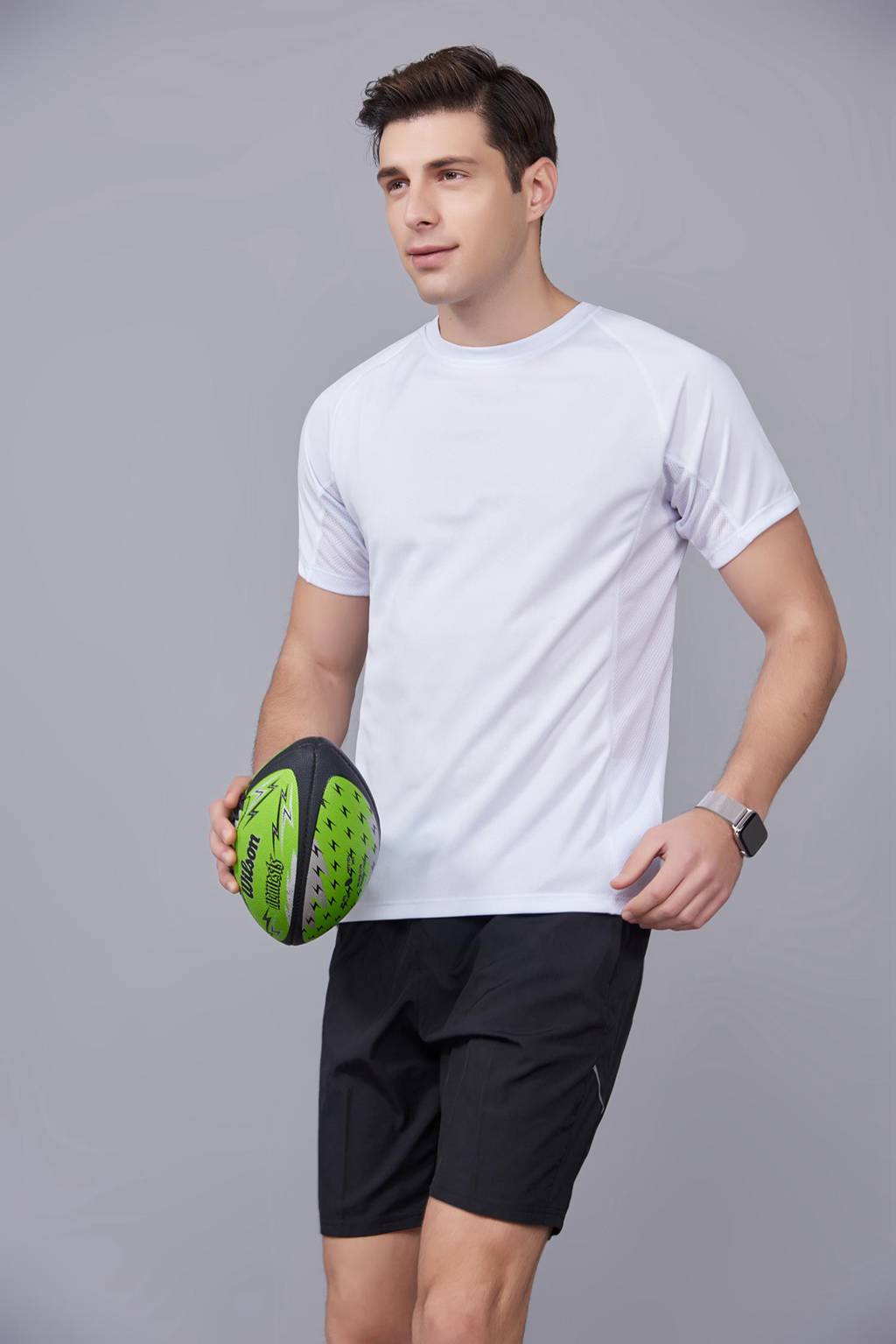 修身運(yùn)動(dòng)短袖 舒適透氣跑步訓(xùn)練速干T恤-白色