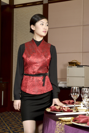 工服定制 高端酒店工服女士春夏季  紅色長袖酒店工服