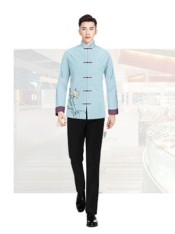中山風(fēng)刺繡工服男士春秋季酒店工服套裝